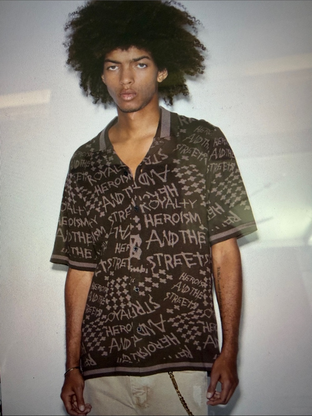 Men's Short Sleeve Polo Shirt in Charcoal with Allover Script Print